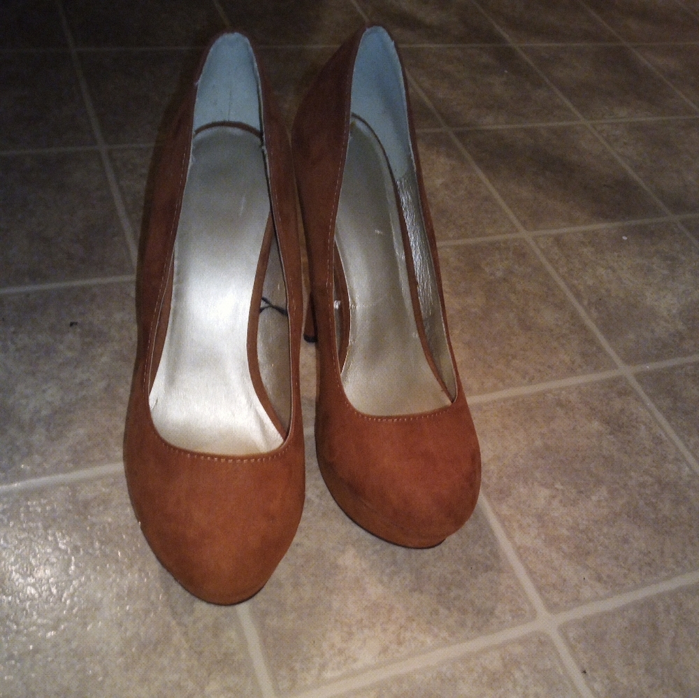Platform suede brown shoes worn only three times.